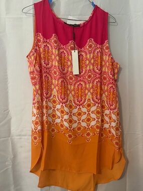 Sleeveless Pink and Orange Print Women's Top